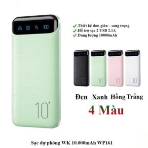 Pin Sạc Dự Phòng Wekome WP-161 Có LCD 10000Mah Sạc Nhanh