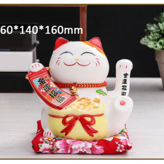 Tượng Mèo Thần Tài Gốm Men Vẫy Tay 16cm Phát Tài, Phát Lộc Kèm Đệm Đỏ