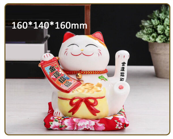 Tượng Mèo Thần Tài Gốm Men Vẫy Tay 16cm Phát Tài, Phát Lộc Kèm Đệm Đỏ