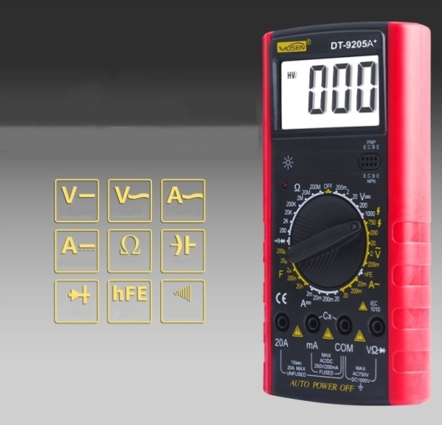 Đồng Hồ Đo Dt-9205A+ Vạn Năng Đo Tụ, Tần Số Đa Năng Kèm Pin Và 2 Que Đo