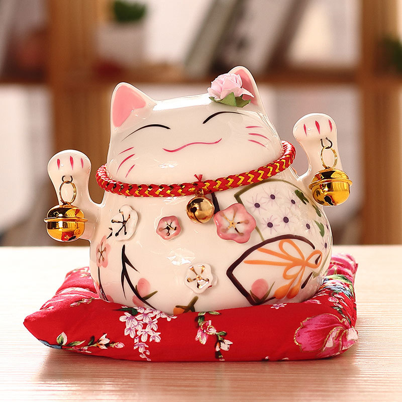 Mèo Thần Tài Ống Heo Bằng Sứ 12X9X10Cm