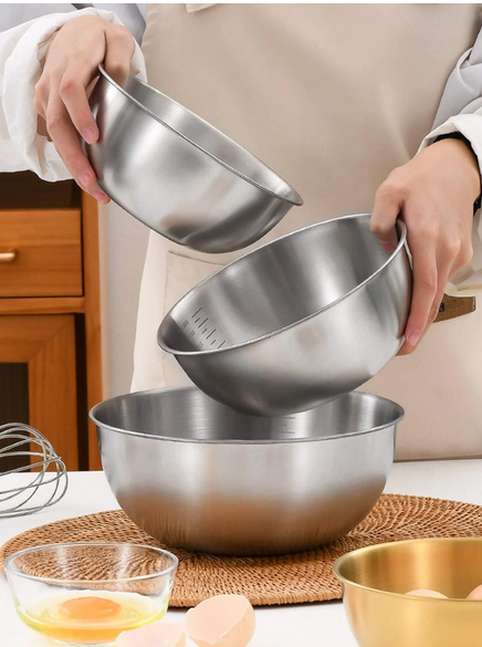 Bộ 3 Tô Trộn Inox 304 Có Chia Vạch Định Lượng 17-19.5-24Cm