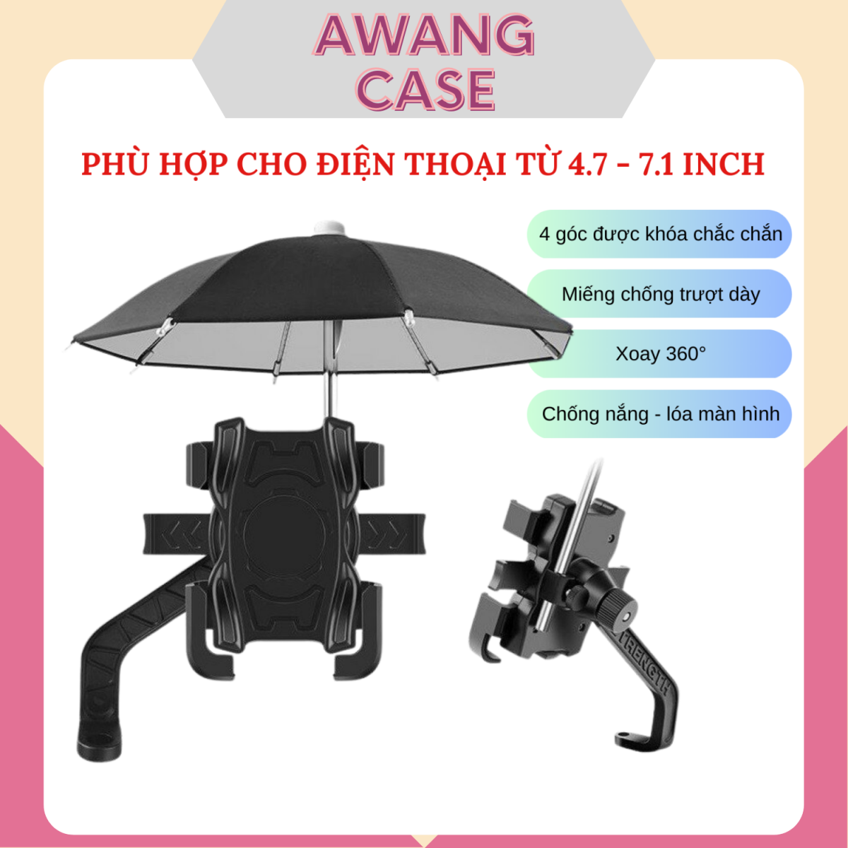 Kẹp Điện Thoại Xe Máy Ht-507 Có Dù Che Mưa Chống Rung