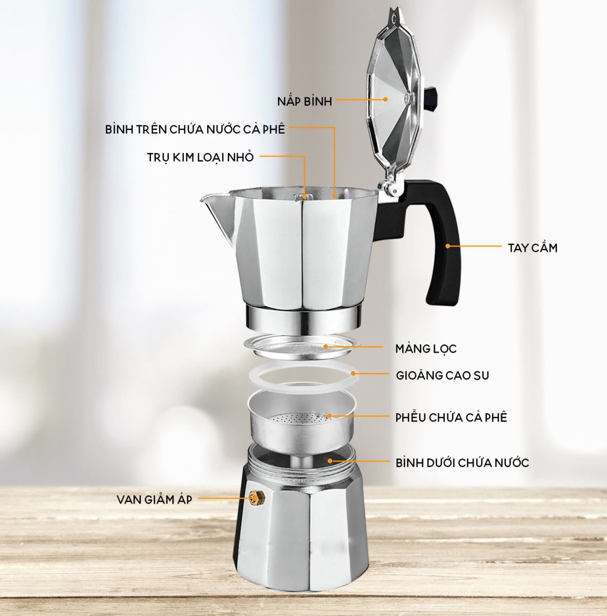 Bình Pha Cafe Moka 6 Cup 300Ml Hợp Kim Nhôm Giữ Nhiệt Tốt Kiểu Ý
