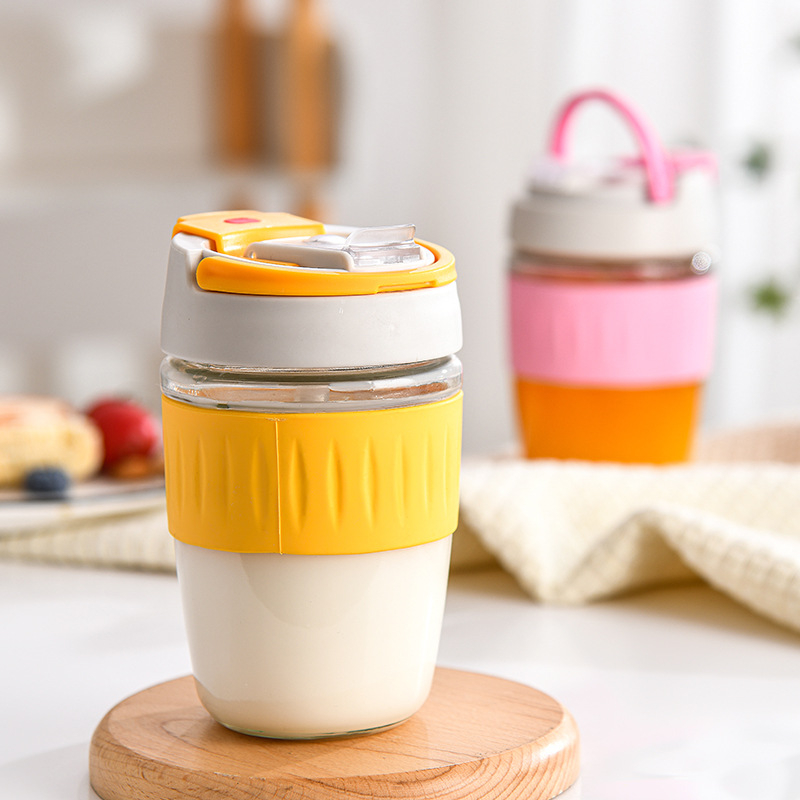 Ly Thủy Tinh Bọc Cao Su Cao Cấp 350Ml Kèm Ống Hút Silicon Ly Thủy Tinh Bọc Cao Su Cao Cấp 350Ml Kèm Ống Hút Silicon