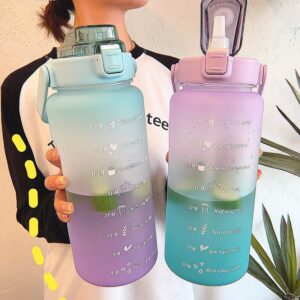 Bình Đựng Nước 2 Lít Có Chia Vạch Báo Giờ Uống Kèm Ống Hút Và Miếng Dán Sticker