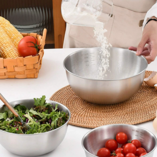 Bộ 3 Tô Inox 304 3 Size 16cm 19cm 24cm Có Chia Vạch Định Lượng Tiện Lợi