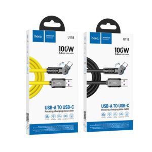 Cáp Sạc USB To Type-C Hoco U118 100W 5A Đầu Xoay 180 Độ Dây Dài 1.2m