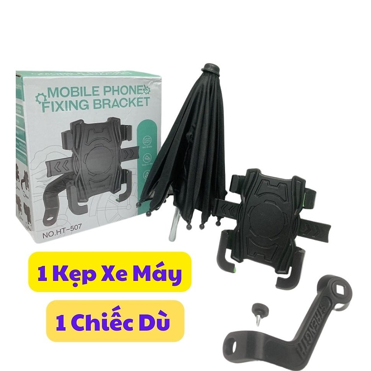 Kẹp Điện Thoại Xe Máy Ht-507 Có Dù Che Mưa Chống Rung