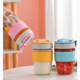 Ly Thủy Tinh Bọc Cao Su Cao Cấp 450Ml Kèm Ống Hút