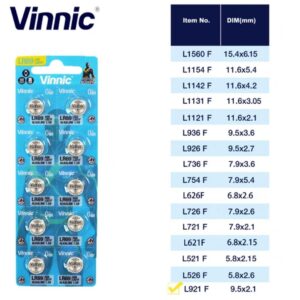 Vỉ 10 Viên Pin AG6/L921F/LR69 Vinnic 1.5v