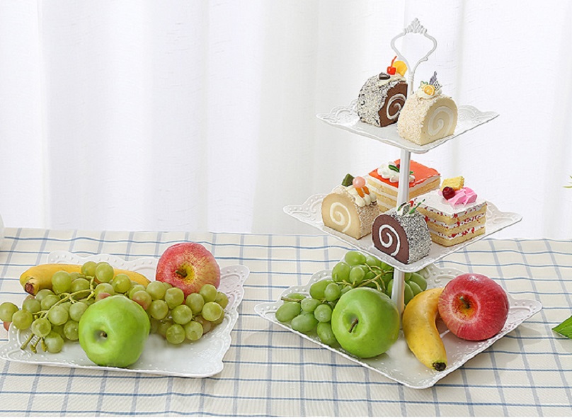 Khay Đựng Trái Cây, Bánh 3 Tầng Vuông 37X24Cm Khay Đựng Trái Cây, Bánh 3 Tầng Vuông 37X24Cm