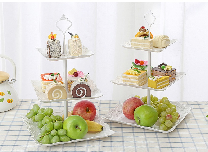 Khay Đựng Trái Cây, Bánh 3 Tầng Vuông 37X24Cm Khay Đựng Trái Cây, Bánh 3 Tầng Vuông 37X24Cm