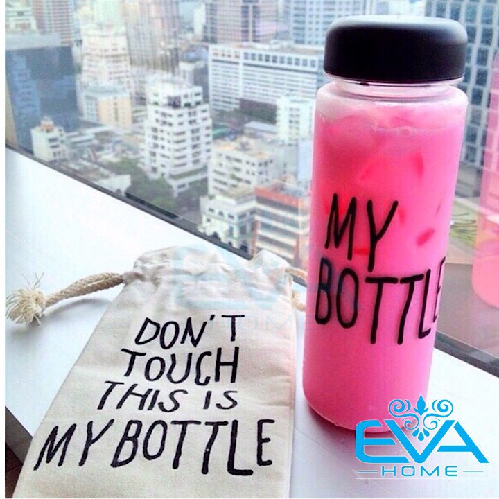 My Bottle: Bình Nước Thủy Tinh In Chữ Kèm Túi Vải Đựng Nhiều Màu 500Ml