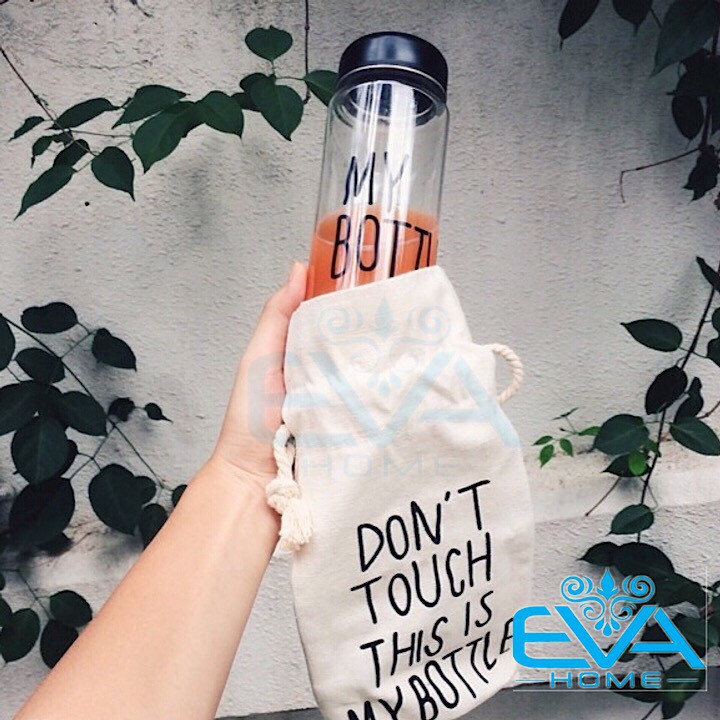 My Bottle: Bình Nước Thủy Tinh In Chữ Kèm Túi Vải Đựng Nhiều Màu 500Ml