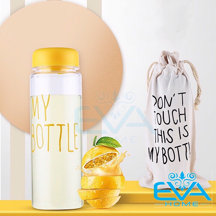 My Bottle: Bình Nước Thủy Tinh In Chữ Kèm Túi Vải Đựng Nhiều Màu 500Ml