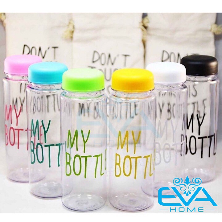 My Bottle: Bình Nước Thủy Tinh In Chữ Kèm Túi Vải Đựng Nhiều Màu 500Ml