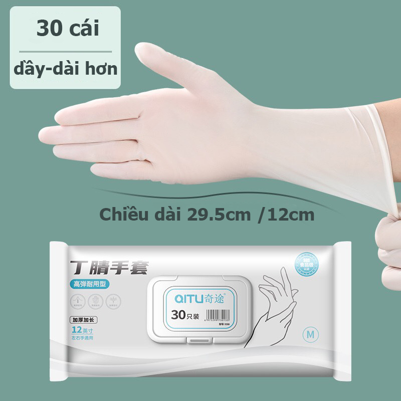 Hộp 30 Găng Tay Rửa Chén Bằng Cao Su Mỏng Dẻo Dai