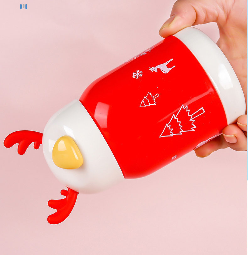 Bình Nước Giữ Nhiệt Tai Hươu Cute Lõi Thuỷ Tinh Bọc Nhựa, Dung Tích 380Ml Bình Nước Giữ Nhiệt Tai Hươu Cute Lõi Thuỷ Tinh Bọc Nhựa, Dung Tích 380Ml