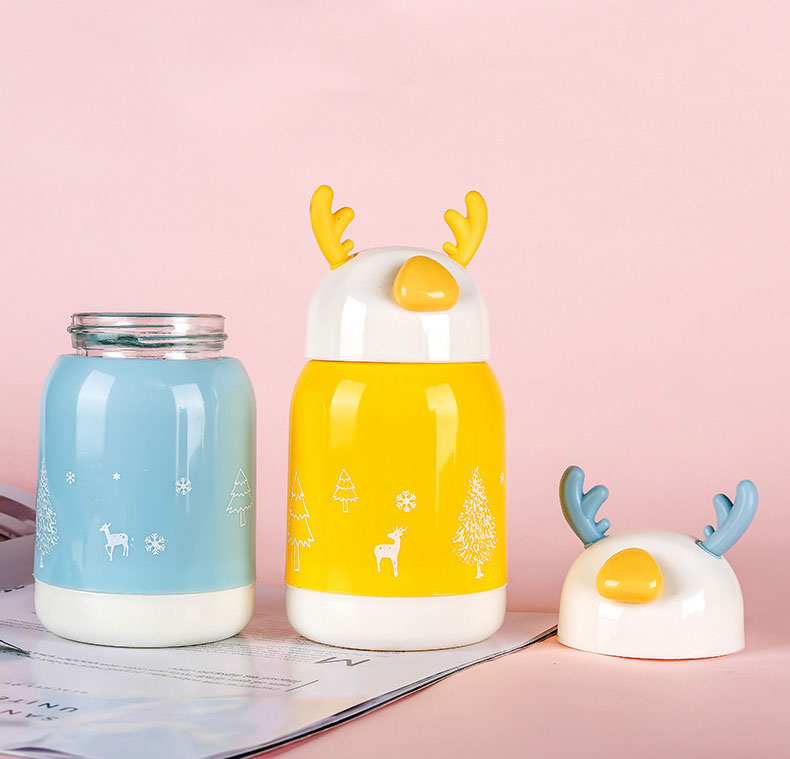 Bình Nước Giữ Nhiệt Tai Hươu Cute Lõi Thuỷ Tinh Bọc Nhựa, Dung Tích 380Ml Bình Nước Giữ Nhiệt Tai Hươu Cute Lõi Thuỷ Tinh Bọc Nhựa, Dung Tích 380Ml