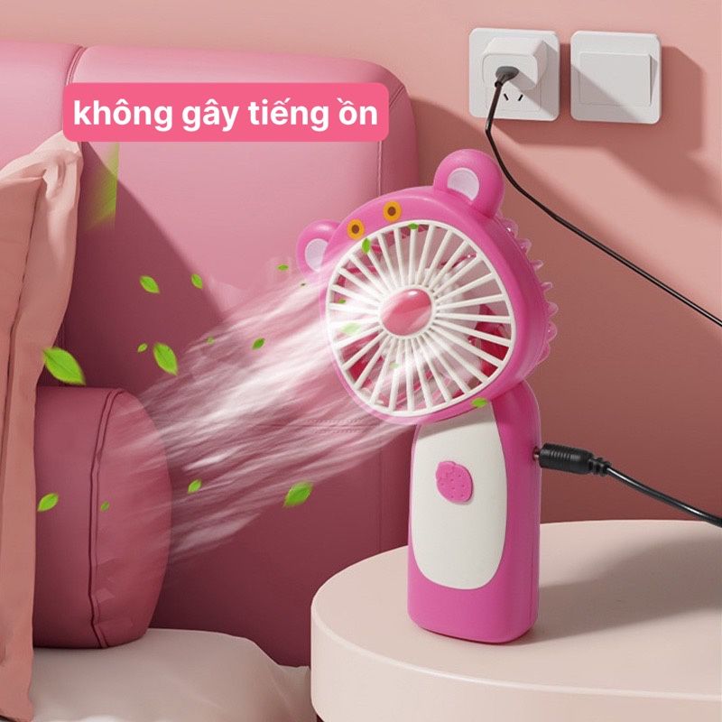 Quạt Cầm Tay Mini Hình Gấu Dâu, Thỏ Hồng Xinh Xắn