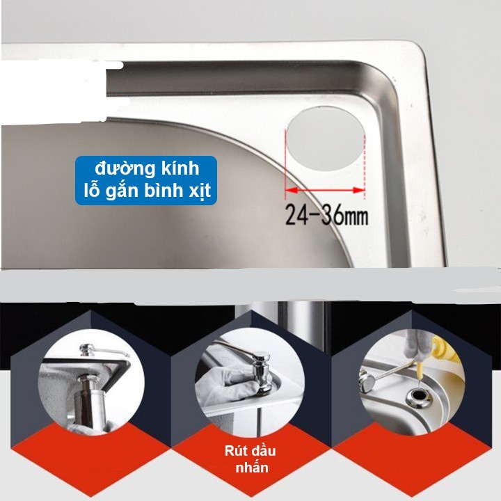 Bình Đựng Nước Rửa Chén, Xà Bông Inox 304 Gắn Bồn Rửa Bát