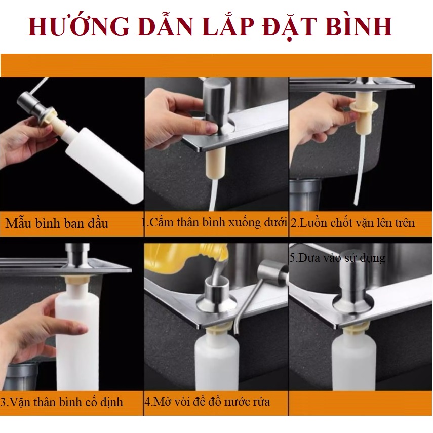 Bình Đựng Nước Rửa Chén, Xà Bông Inox 304 Gắn Bồn Rửa Bát