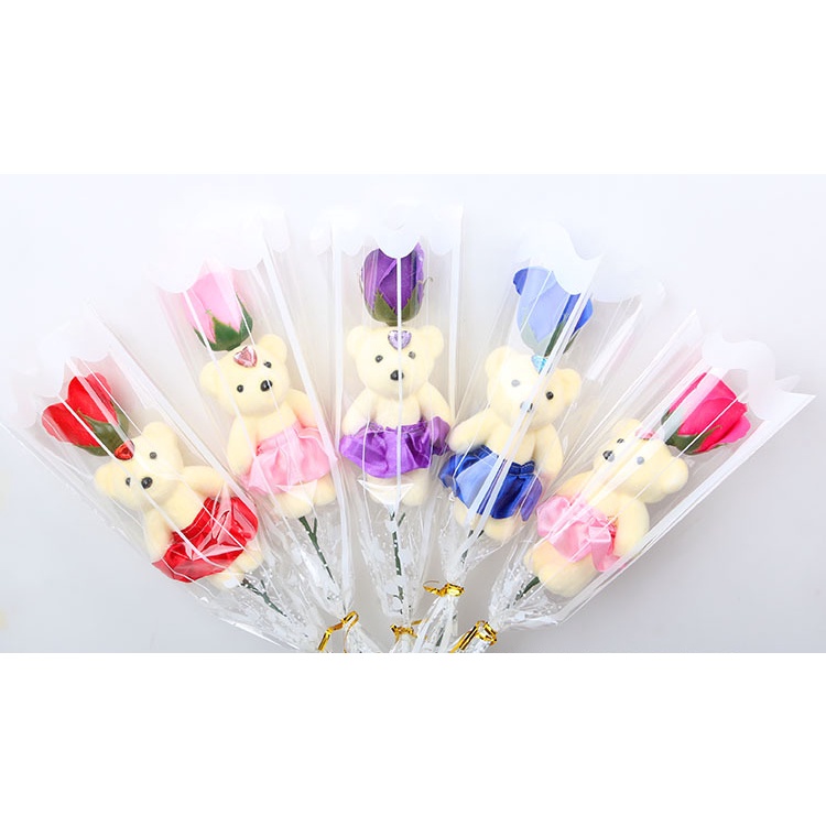 Hoa Hồng Sáp 1 Bông Kèm Gấu