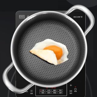 Chảo Tổ Ong Đáy Phẳng Chống Dính 2 Quai Size 28Cm Dùng Cho Mọi Loại Bếp