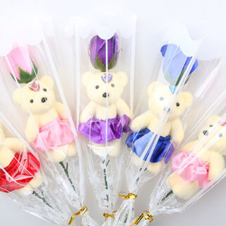 Hoa Hồng Sáp Thơm 1 Bông Kèm Gấu