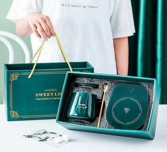Cốc Sứ Hâm Nóng Kèm Thìa Mạ Vàng