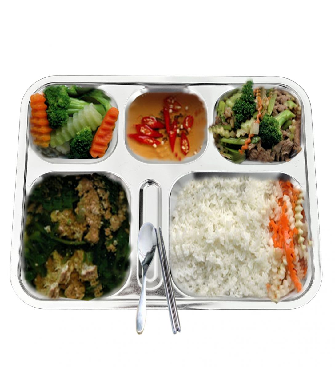 Khay Cơm Inox 5 Ngăn Cao Cấp Hình Chữ Nhật Khay Cơm Inox 5 Ngăn Cao Cấp Hình Chữ Nhật