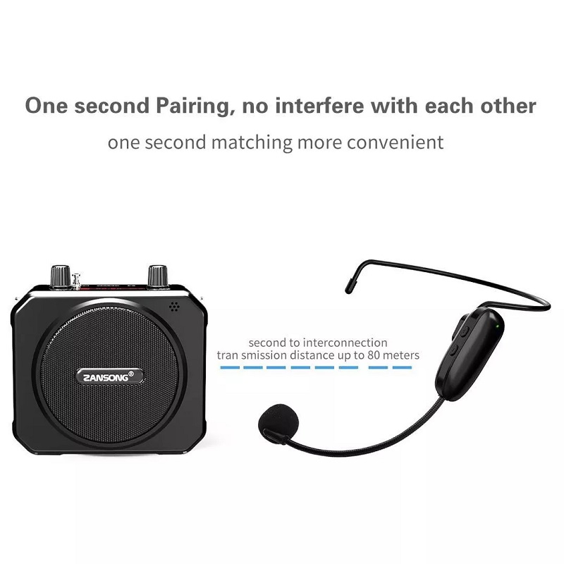 Loa Trợ Giảng Không Dây Zansong M80 Kèm Mic Cài Đầu Có Bluetooth
