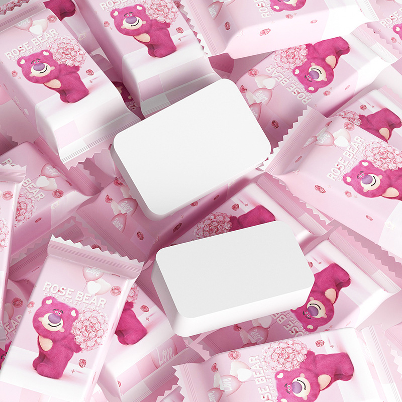 Bịch 20 Viên Khăn Nén Rửa Mặt Hoạ Tiết Gấu Dâu Dễ Thương