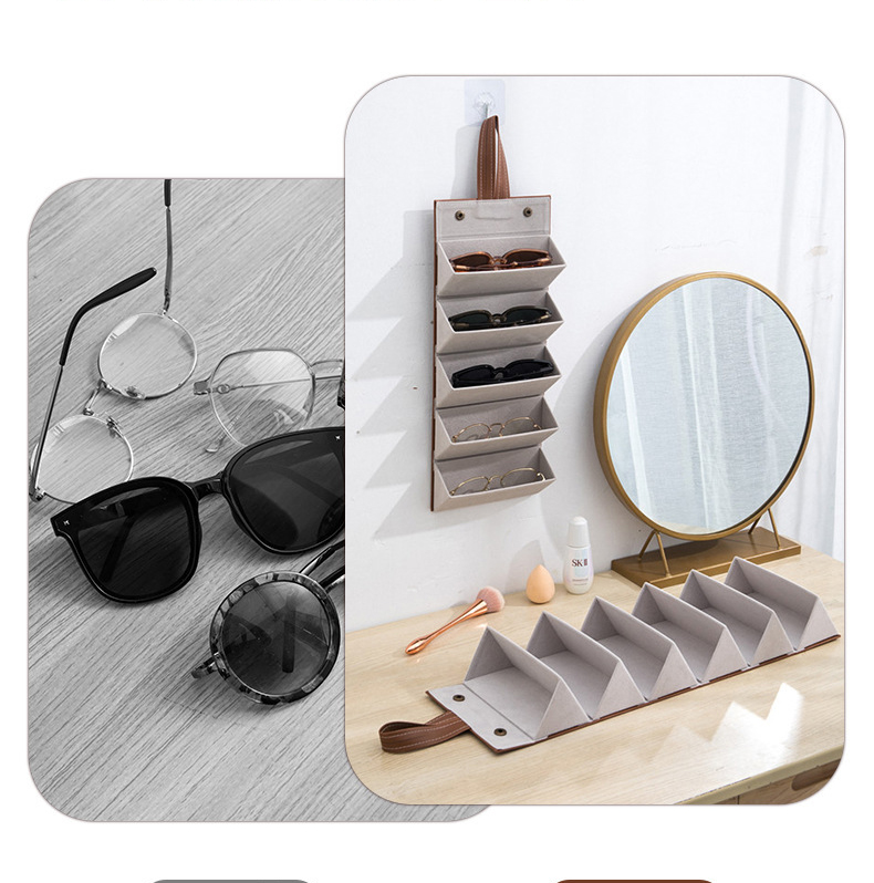 Hộp Đựng Mắt Kính 5 Ngăn Da Pu Gấp Gọn Cuộn Tròn Tiện Dụng