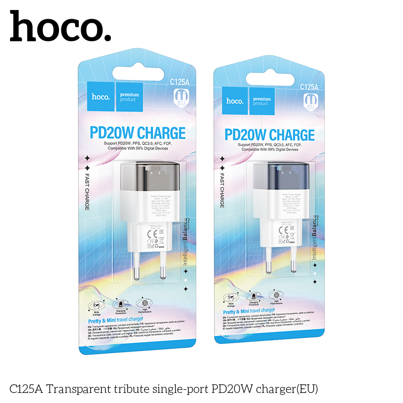 Cốc Sạc Pd20W Một Cổng Type C Trong Suốt Eu