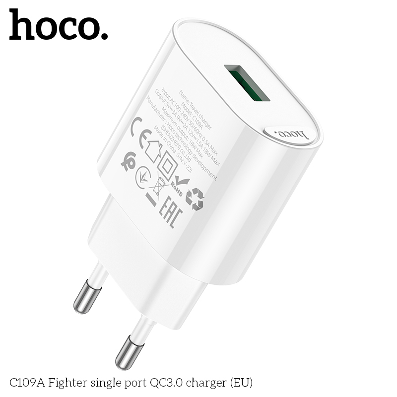Củ Sạc Hoco C109A Sạc Nhanh 18W Qc3.0 Chân Cắm Eu 1 Cổng Usb Củ Sạc Hoco C109A Sạc Nhanh 18W Qc3.0 Chân Cắm Eu 1 Cổng Usb