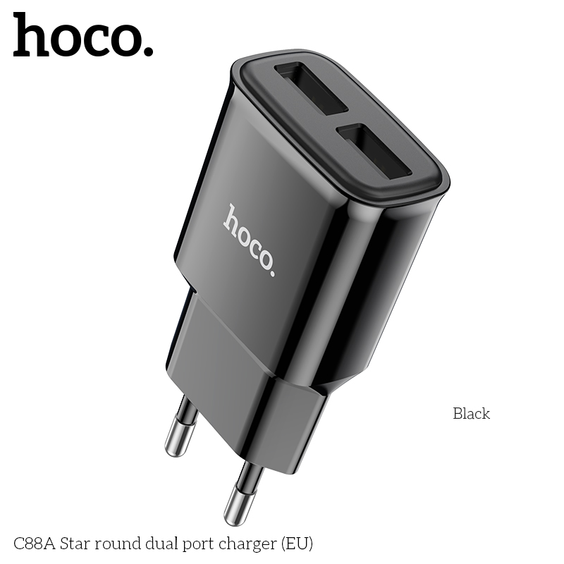 Củ Sạc 2 Cổng Hoco C88A Dòng 2.4A Chân Cắm Eu Củ Sạc 2 Cổng Hoco C88A Dòng 2.4A Chân Cắm Eu