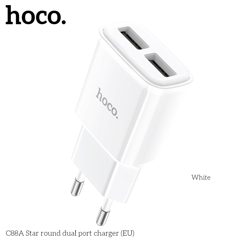 Củ Sạc 2 Cổng Hoco C88A Dòng 2.4A Chân Cắm Eu Củ Sạc 2 Cổng Hoco C88A Dòng 2.4A Chân Cắm Eu