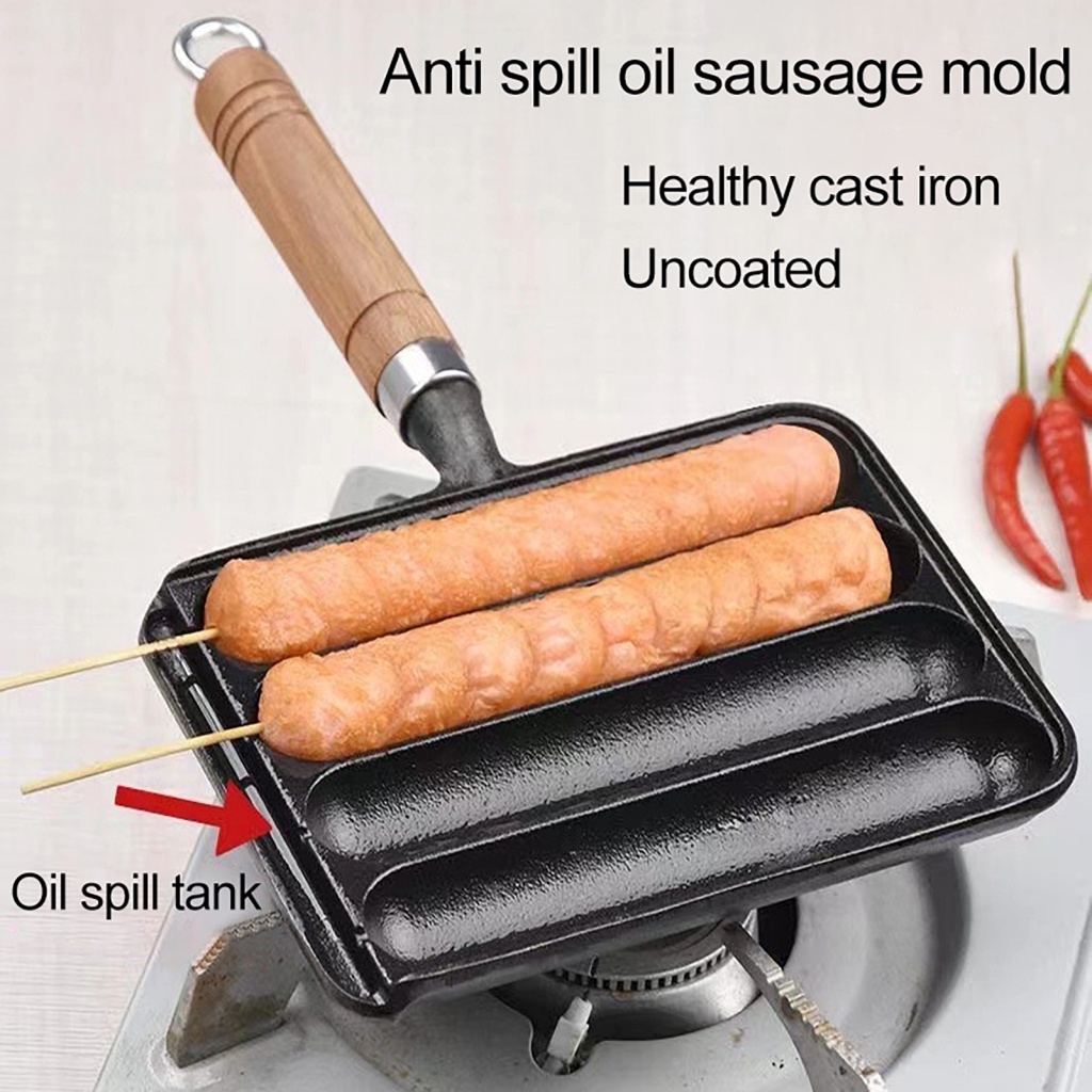 Chảo Nướng Hot Dog Presser Chất Liệu Gang Chống Dính