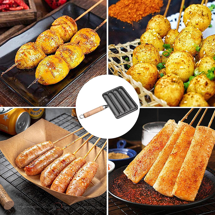 Chảo Nướng Hot Dog Presser Chất Liệu Gang Chống Dính