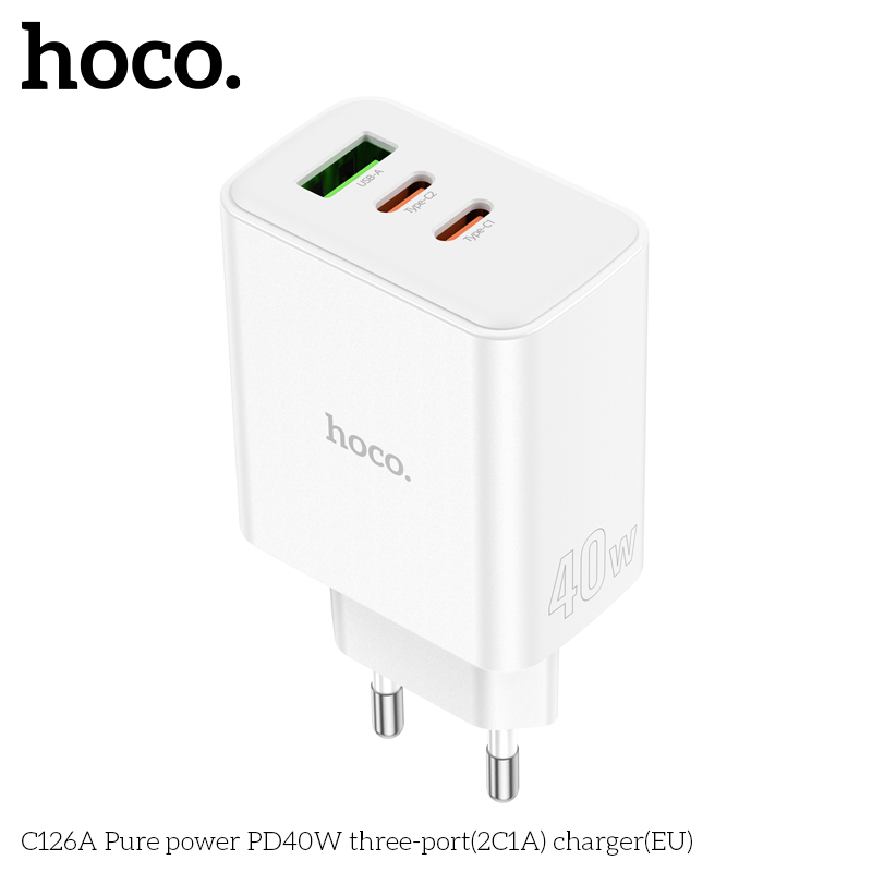Cốc Sạc Nhanh Hoco C126A Pd40W 3 Cổng Sạc (1 Usb, 2 Type C)
