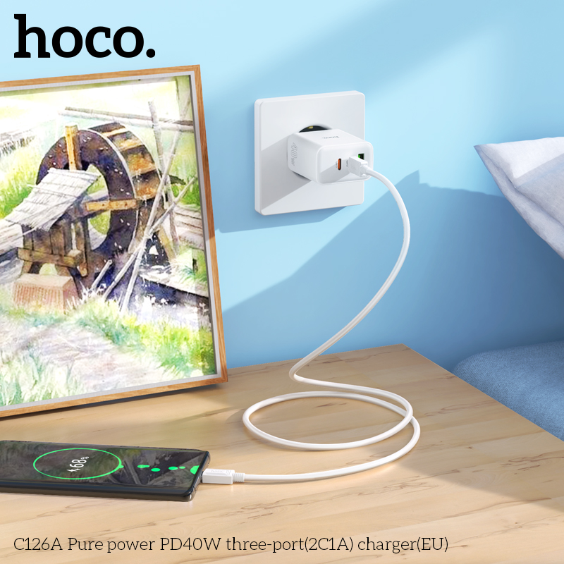 Cốc Sạc Nhanh Hoco C126A Pd40W 3 Cổng Sạc (1 Usb, 2 Type C)