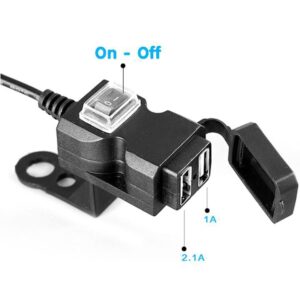 Bộ Sạc Điện Thoại Gắn Xe Máy 2 Cổng Usb  Có Nút On, Off Tiện Lợi Dây Dài 1.5m