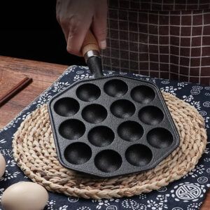 Chảo Gang Nướng Làm Bánh Takoyaki Nhật Bản 14 Lỗ Gang Đúc Nguyên Khối
