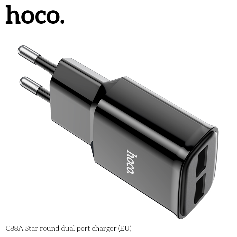 Củ Sạc 2 Cổng Hoco C88A Dòng 2.4A Chân Cắm Eu Củ Sạc 2 Cổng Hoco C88A Dòng 2.4A Chân Cắm Eu