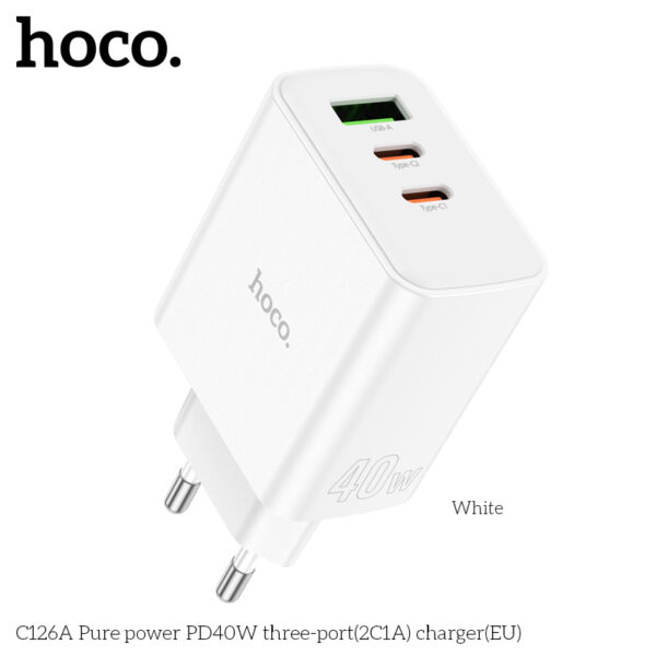 Cốc Sạc Nhanh Hoco C126A PD40W QC3.0 3 Cổng Sạc (1 Cổng Usb, 2 Cổng Type-C)