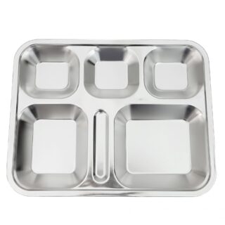 Khay Cơm Inox 5 Ngăn Cao Cấp Hình Chữ Nhật 35X26.5Cm