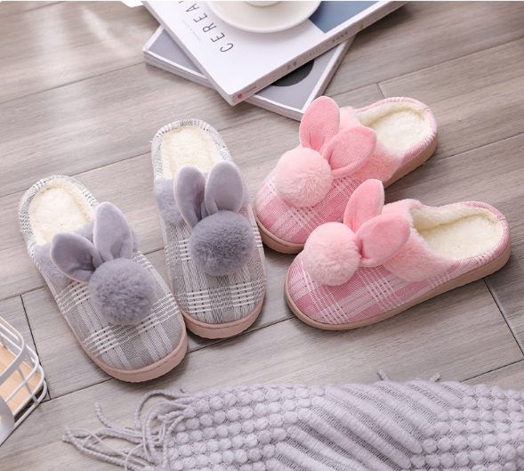 Dép Lông Mang Trong Nhà Caro Hình Thỏ Siêu Đáng Yêu