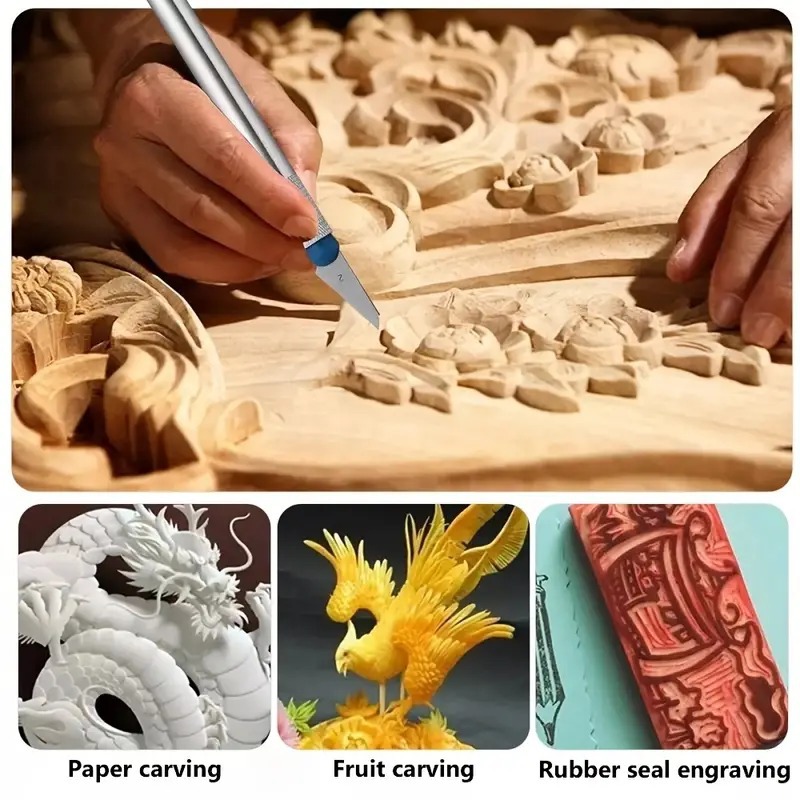 Bộ Dao Trổ 13 Lưỡi+ 3 Cán Dao Inox Chống Trơn Chuyên Dụng Khắc Tỉa Thủ Công Bộ Dao Trổ 13 Lưỡi+ 3 Cán Dao Inox Chống Trơn Chuyên Dụng Khắc Tỉa Thủ Công